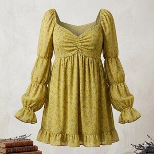 Women’s Wild Fable XXL 2X Green Floral Long-Sleeve Dress Coastal Cowgirl Wedding